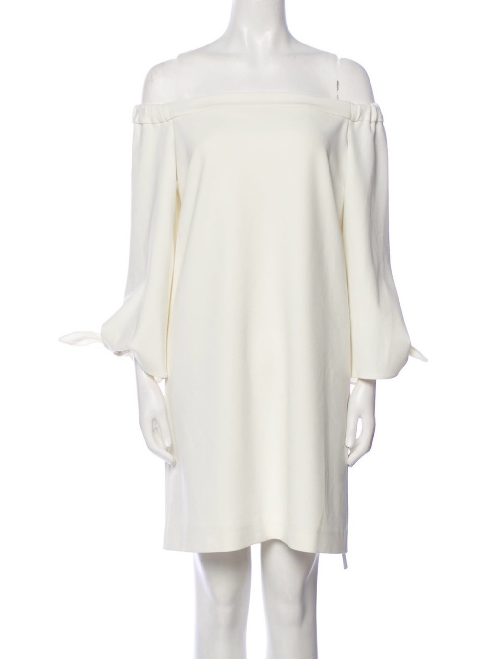 Tibi Off-Shoulder Ivory Tie-Cuff Shift Dress